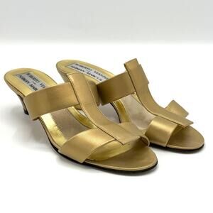 Roberto Vianni Neiman Marcus Gold Leather Kitten Heel Slide Sandals 5